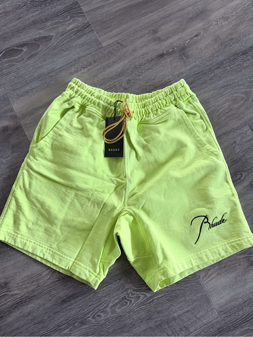Rhude Neon Yellow Green Drawstring Shorts